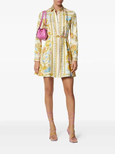 Versace Underwater Barocco Print Mini Shirt Dress In Multi
