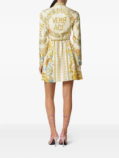 Versace Underwater Barocco Print Mini Shirt Dress In Multi