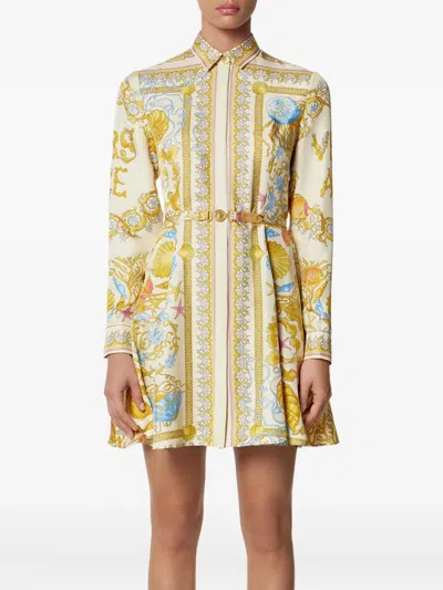 Versace Underwater Barocco Print Mini Shirt Dress In Multi