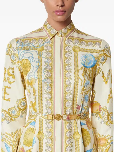 Versace Underwater Barocco Print Mini Shirt Dress In Multi