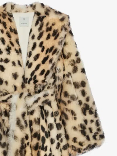 Givenchy Oversized Coat In Fur With Leopard Print