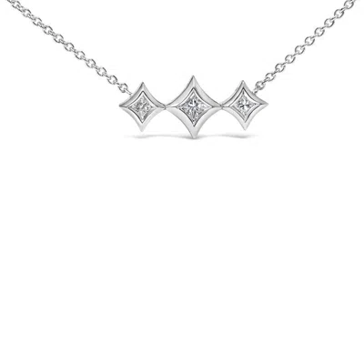 Haus Of Brilliance 10k White Gold Bezel Set Diamond 3 Stone Kite Shape And Station Necklace