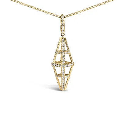 Haus Of Brilliance 14k Yellow Gold 1.0 Cttw Diamond Studded Geometric Double Pyramid Pendant Necklac In Gold