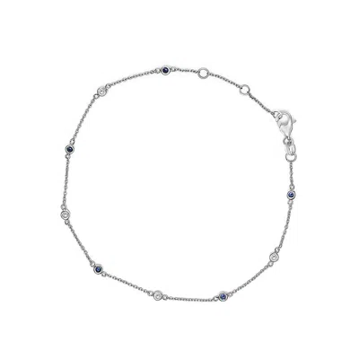 Haus Of Brilliance 14k White Gold Blue Sapphire And White Diamond Bezel Station Chain Bracelet In Multi