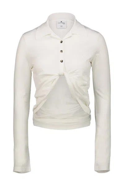 Courrèges Twist Cotton Piqué Cropped Polo In White