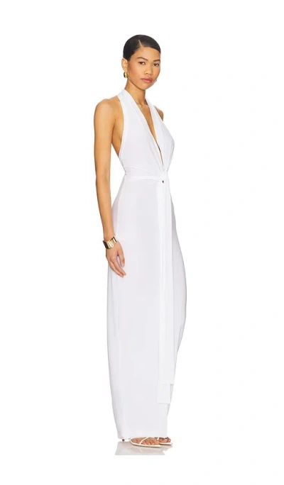 Norma Kamali Tie Front Halter Gown In Snow White