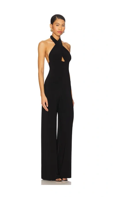 Norma Kamali Cross Halter Wide Leg Jumpsuit