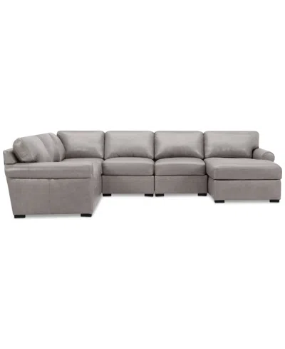 Macy's Radley Roll Arm 132" 6-pc. Leather Square Corner Chaise Sectional, Exclusively At