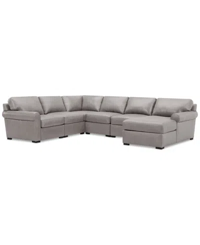 Macy's Radley Roll Arm 132" 6-pc. Leather Square Corner Chaise Sectional, Exclusively At