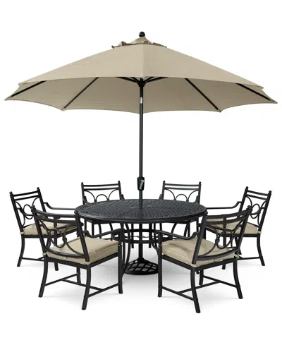 Agio Wythburn Outdoor Dining 7pc Set (60" Round Table & 6 Scroll Dining Chairs)