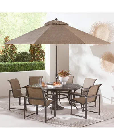 Agio Wythburn Outdoor Dining 7pc Set (60" Round Table & 6 Sleek Sling Dining Chairs)