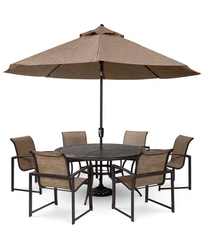 Agio Wythburn Outdoor Dining 7pc Set (60" Round Table & 6 Sleek Sling Dining Chairs)