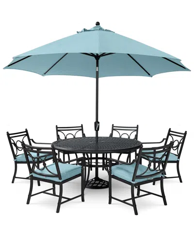 Agio Wythburn Outdoor Dining 7pc Set (60" Round Table & 6 Scroll Dining Chairs)