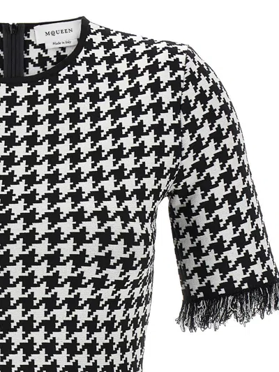 Alexander Mcqueen Fringe Trim Houndstooth Round Neckline Short Sleeves