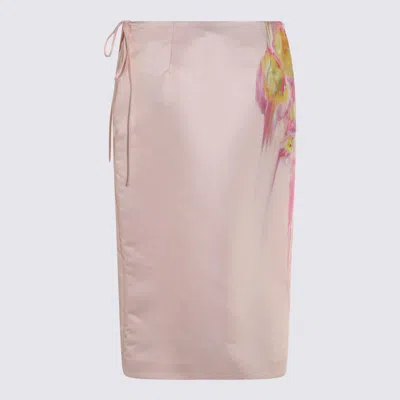 Blumarine Midi Skirt In Duchesse With Liquid Flower Print