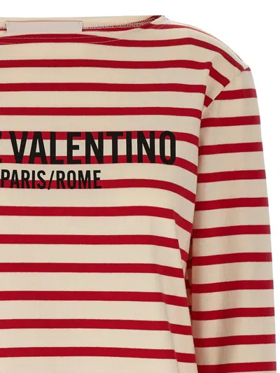Valentino Womens Avorio Rosso Striped Brand-print Cotton-jersey T-shirt