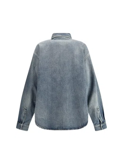 Balenciaga Blue Oversized Shirt With Chest Pocket And Washed Effect In Cotton Woman