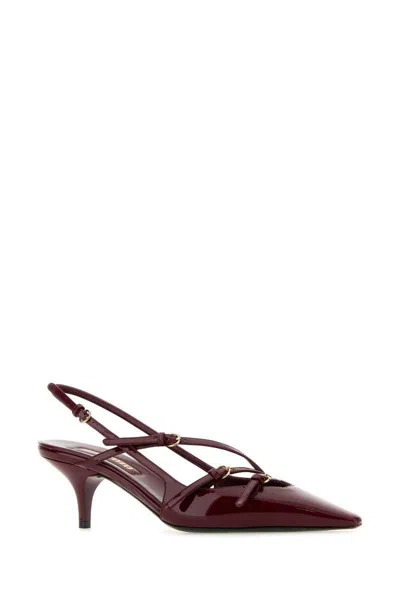 Miu Miu Maroon Slingback Leather Pumps In Purple