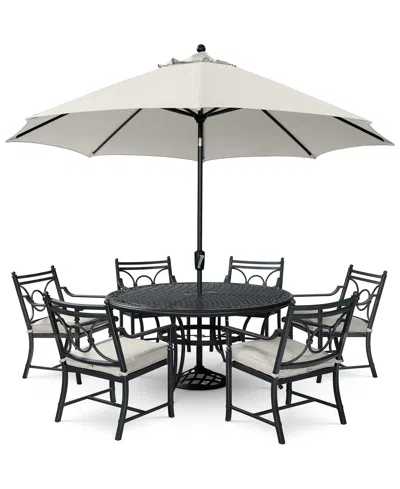 Agio Wythburn Outdoor Dining 7pc Set (60" Round Table & 6 Scroll Dining Chairs)