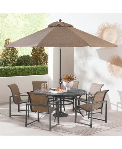 Agio Wythburn Outdoor Dining 7pc Set (60" Round Table & 6 Sleek Sling Dining Chairs)