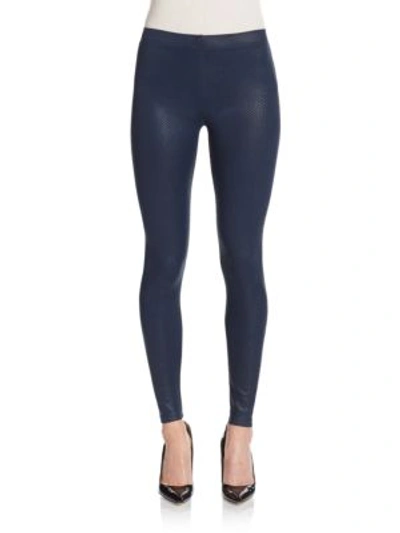 David Lerner Coated Python Patterned Leggings In Navy