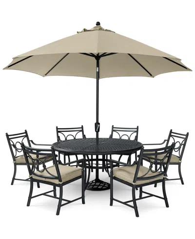 Agio Wythburn Outdoor Dining 7pc Set (60" Round Table & 6 Scroll Dining Chairs)