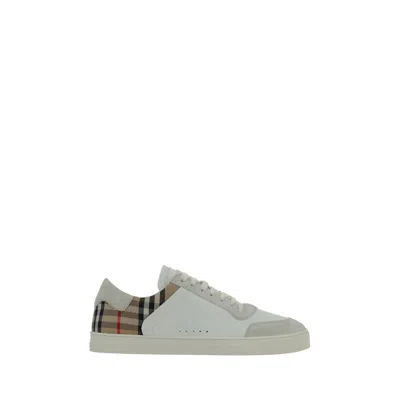 Burberry Men Stevie Leather And Check Canvas Sneakers
