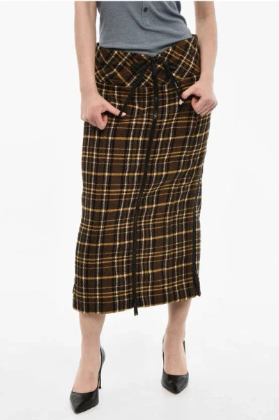 Dsquared2 Tartan Motif Longuette Wool Skirt With Size Zips