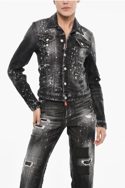 Dsquared2 Vintage Effect Denim Jacket With Logoed Buttons