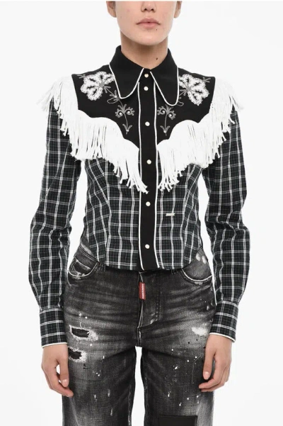 Dsquared2 Checked Shirt With Fringes And Snap Buttons