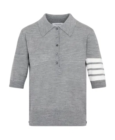 Thom Browne 4 Bar In Sustainable Fine Merino Wool Polo Shirt In Gray
