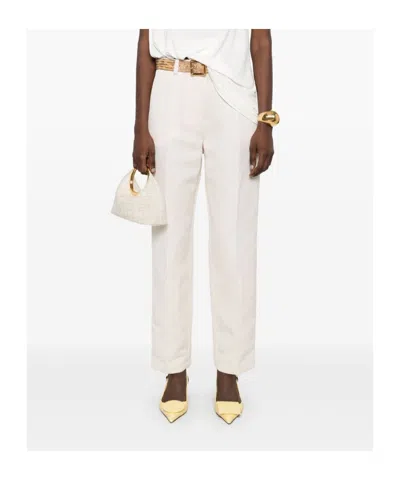 Jacquemus White Slim Fit Pant In Beige