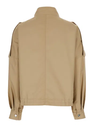 Pinko Beige Jacket With High Collar And Flap Pockets On The Front In Cotton Blend Woman