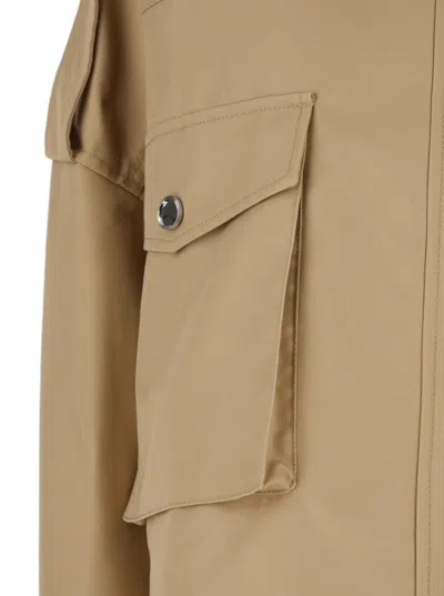Pinko Beige Jacket With High Collar And Flap Pockets On The Front In Cotton Blend Woman