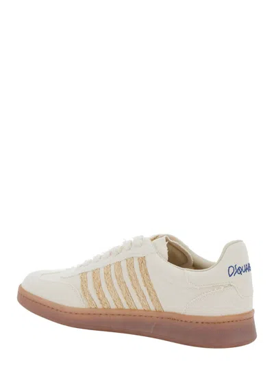 Dsquared2 Beige Low Top Sneakers With Logo Patch On The Tongue And Logo Lettering On The Heel In Canvas Blend 