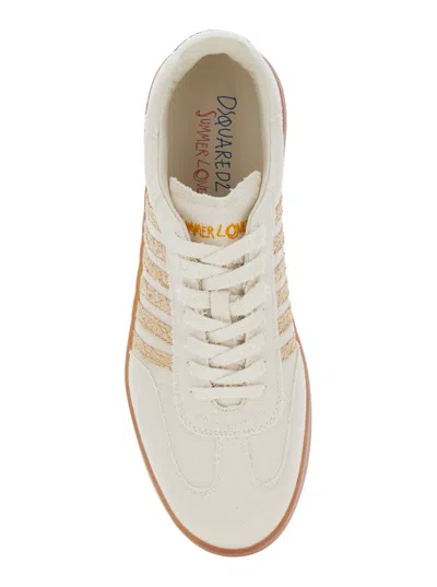 Dsquared2 Beige Low Top Sneakers With Logo Patch On The Tongue And Logo Lettering On The Heel In Canvas Blend 