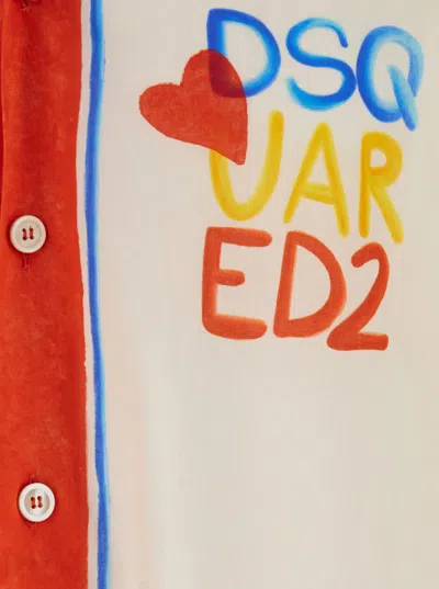 Dsquared2 Beige Shirt With Cuban Collar And Printed Logo On The Front In Cotton Man