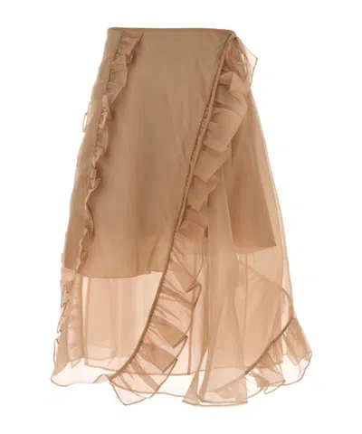 Cecilie Bahnsen Sheer Fabric Wrap Skirt With Ruffle Detail In Pink