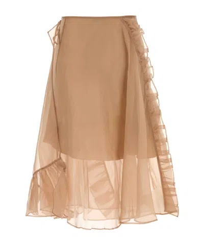 Cecilie Bahnsen Sheer Fabric Wrap Skirt With Ruffle Detail In Pink