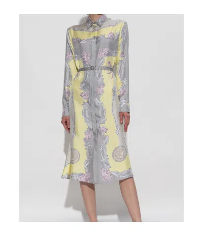 Versace Sheer Fabric Knee-length Long Sleeves Dress In Multi