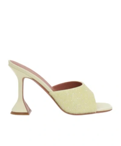 Amina Muaddi Yellow Satin Sandals With Hourglass Heel In Multi