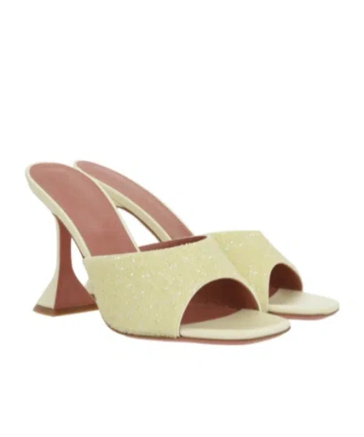 Amina Muaddi Yellow Satin Sandals With Hourglass Heel In Multi