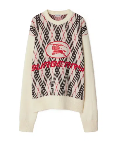 Burberry Men Row Neck Sweather With  Logo Print In Neutral