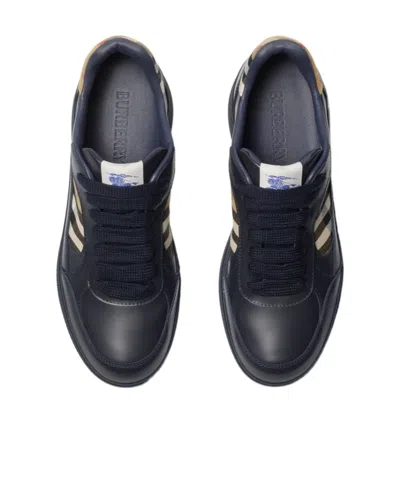 Burberry Indigo Blue Leather And Check Sneaker Terrace Men
