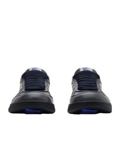 Burberry Indigo Blue Leather And Check Sneaker Terrace Men
