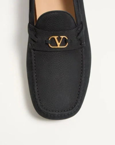 Valentino Fastaway Driver Loafers With Rubber Sole And Textured Finish In Black
