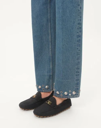 Valentino Fastaway Driver Loafers With Rubber Sole And Textured Finish In Black