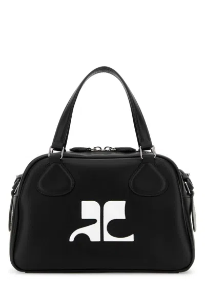 Courrèges Rectangular Black Cowhide Leather Shoulder Bag With Contrasting Logo In Black
