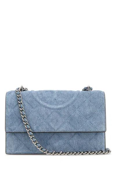 Tory Burch Fleming Small Convertible Denim Shoulder Bag In Medium Wash Denim