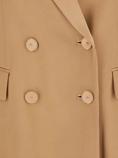 Alberta Ferretti 'enver' Beige Double-breasted Jacket With Pointed Lapels In Tech Fabric Blend Woman